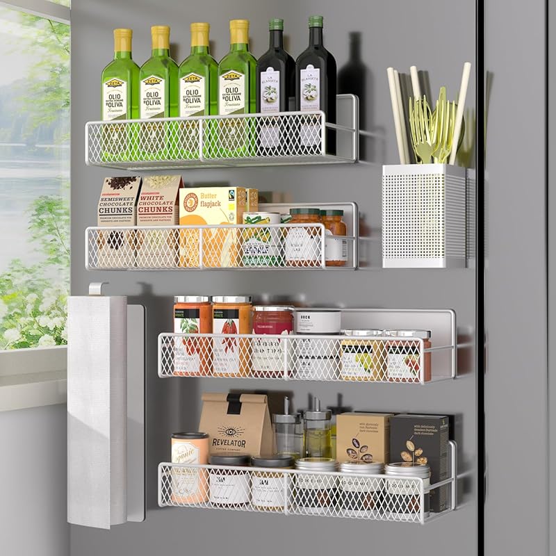 6 Pack Magnetic Spice Rack for Refrigerator, Strong Metal Organizer Sh