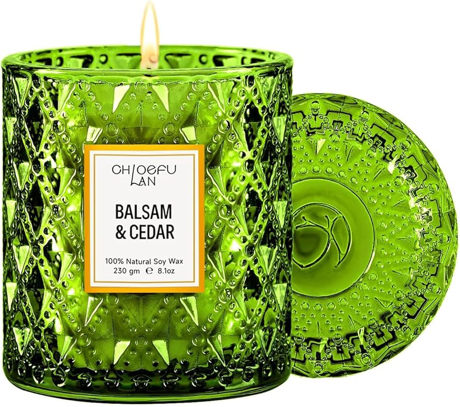 Chloefu LAN Balsam & Cedar Scented Christmas Soy Candle, Large Luxury 