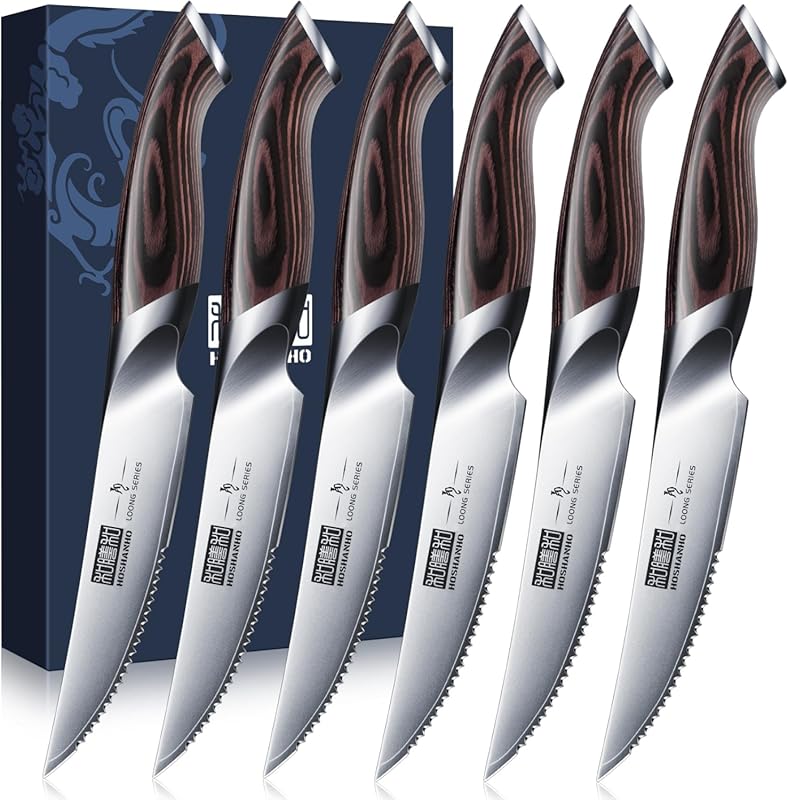 HOSHANHO Ultra Sharp Japanese High Carbon Steel Serrated Steak Knives 
