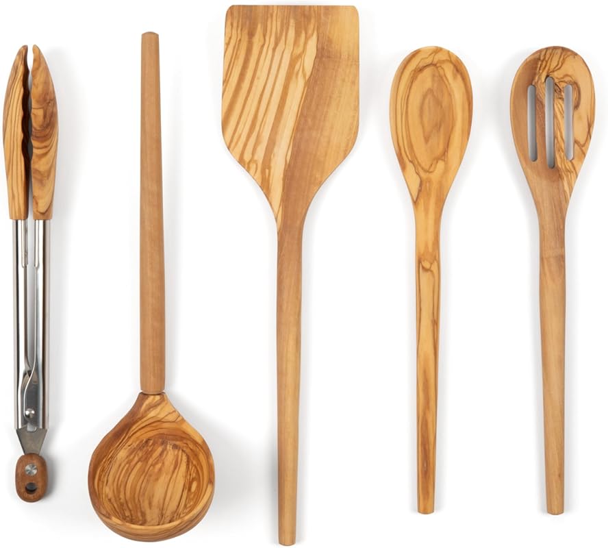 Salt & York 5-Piece Olive Wooden Kitchen Utensil Set for Nonstick Cook