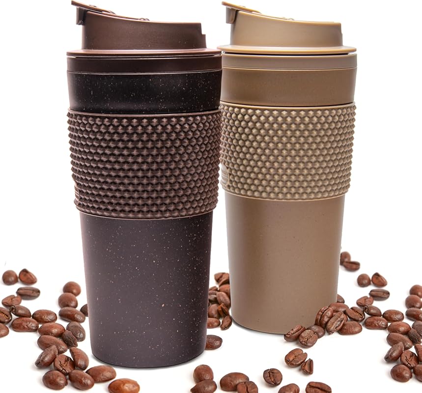 16oz Coffee Tumbler Set (2 Pack) with Real Coffee Grounds – Insulated 
