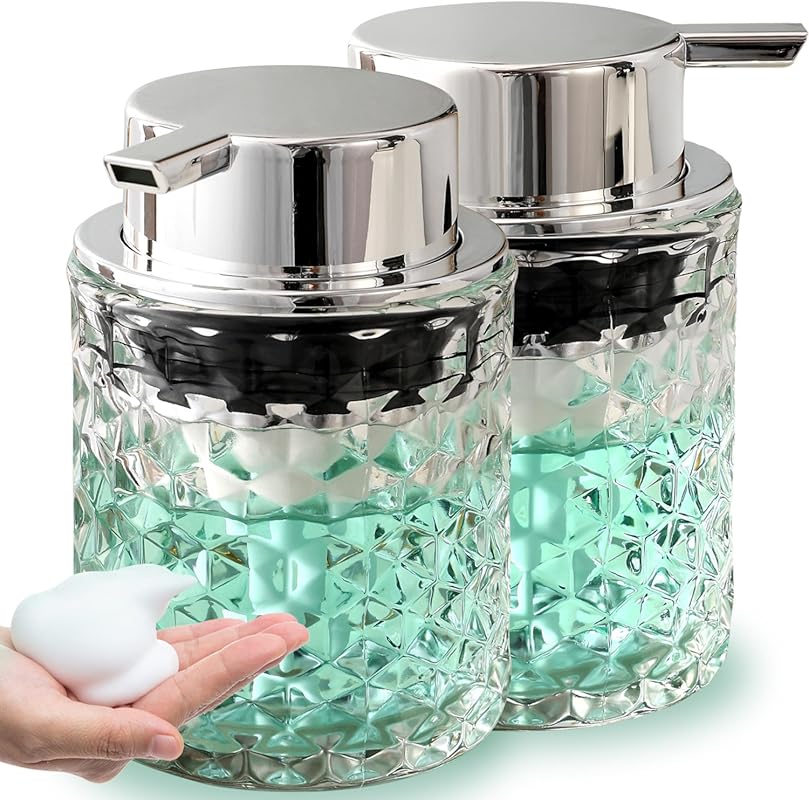 Malachi Modern Foaming Hand Soap Dispenser, Refillable Clear Glass Pum