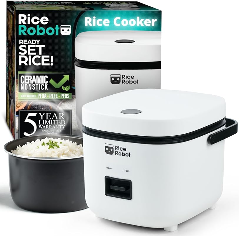 Rice Robot Personal Rice Cooker, 1 Quart, PFAS-Free Nonstick Pot with 