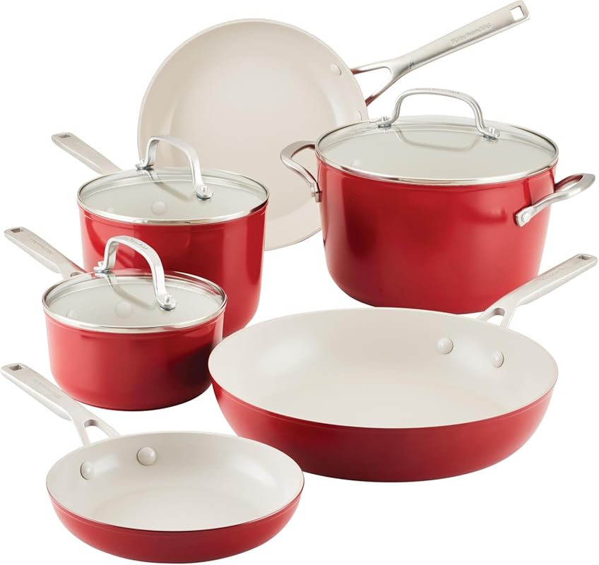 KitchenAid Hard Anodized Ceramic 9-Piece Nonstick Cookware Set, Durabl