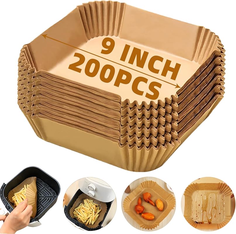Victoyaw 200PCS Disposable Air Fryer Liners, 9 Inch Square Non-Stick W