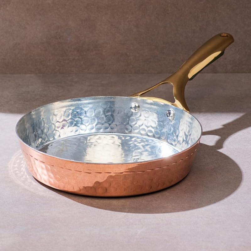 P-TAL Tin Coated Copper 8.5 Inch Frying Pan, Naturally Non-Stick with 