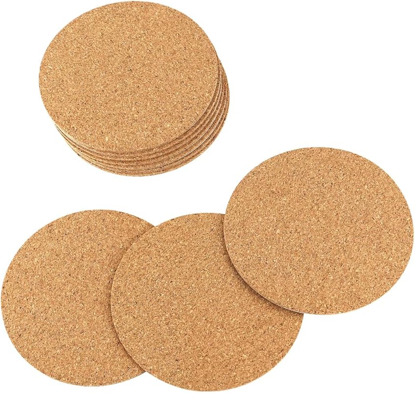 Tenalleys 10 Pack Round Self-Adhesive Cork Coasters, 4-Inch Mats for D