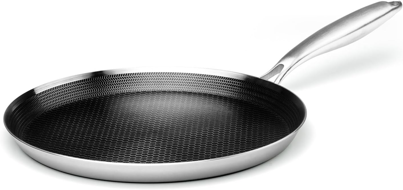 Innerwell 12-Inch Stainless Steel Nonstick Crepe Pan, Honeycomb Coatin