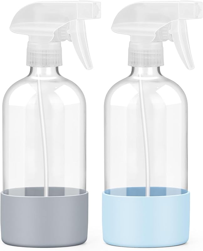 2-Pack 16oz Glass Spray Bottles with Silicone Sleeve & Adjustable Nozz