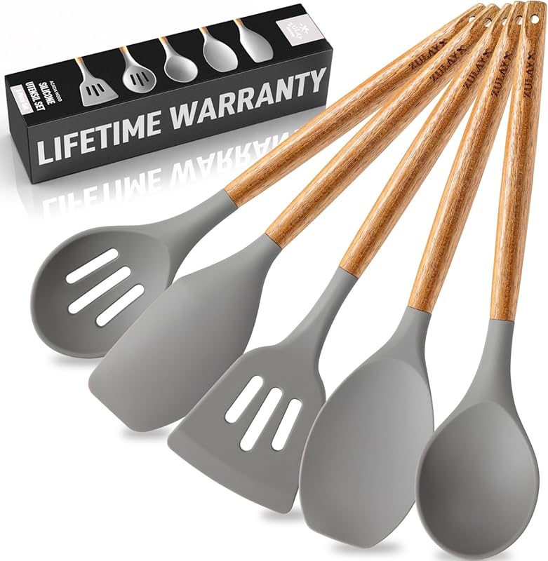 Zulay Kitchen 5-Piece 464°F Heat Resistant Silicone Cooking Utensil Se