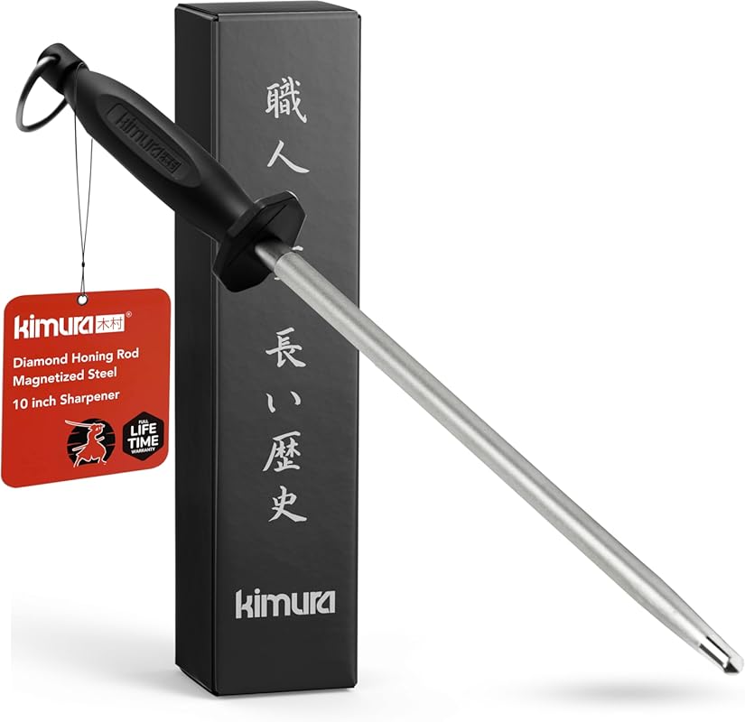 Kimura Professional Diamond Honing Steel, 10-Inch Magnetized Knife Sha