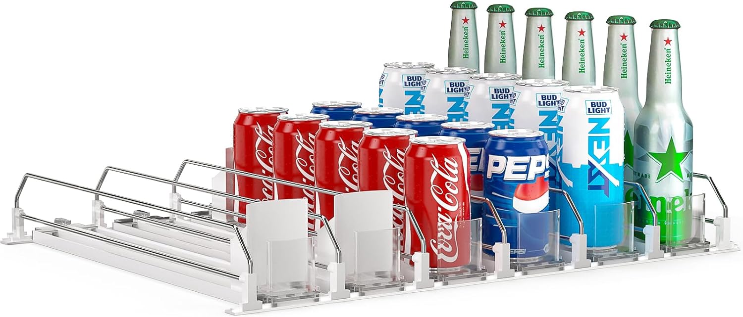 Self-Pushing Soda Can Dispenser & Drink Organizer for Refrigerator, Wi
