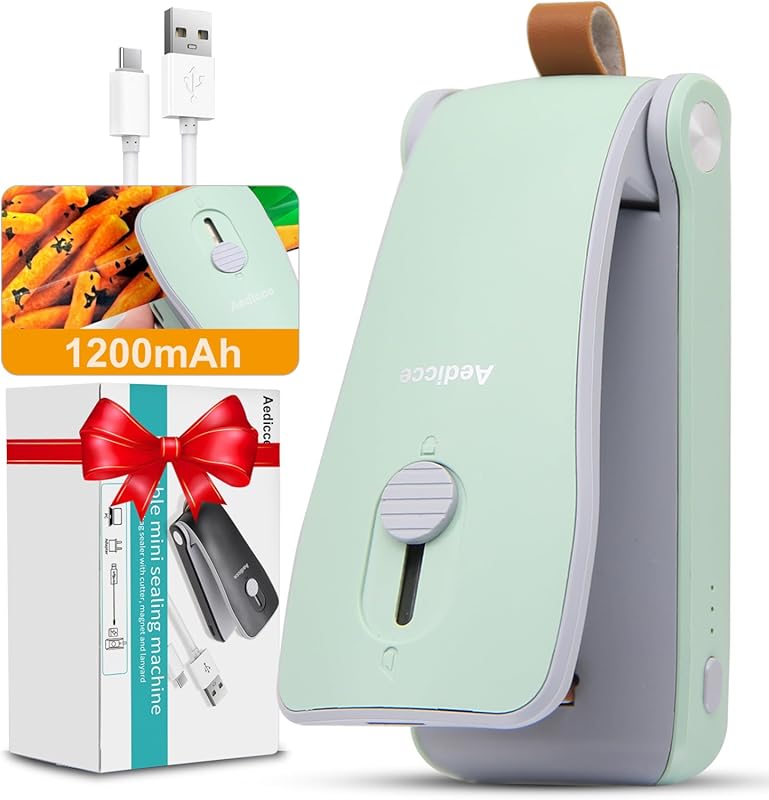Portable USB Rechargeable Mini Bag Sealer 2-in-1 Heat Seal Cutter for 