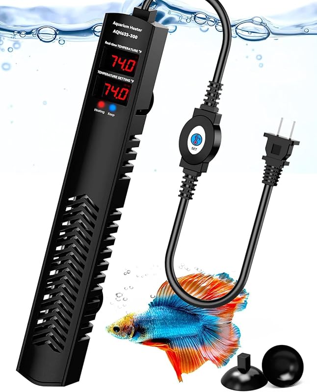 AHJ 300W Submersible Aquarium Heater: Accurate Temp Control, Auto Shut