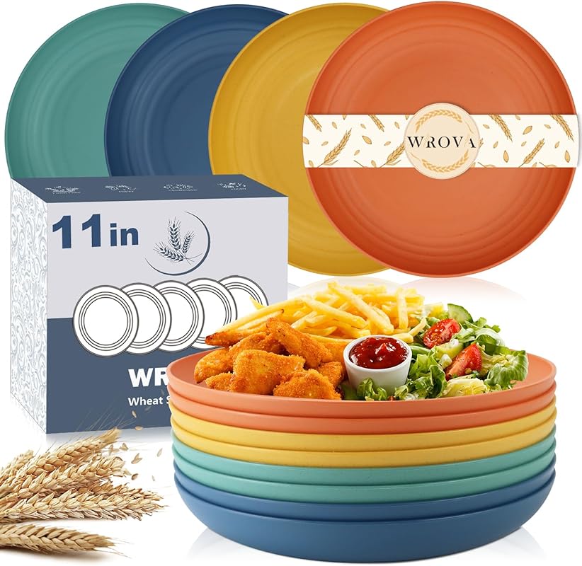 Wrova 11 Inch Unbreakable Wheat Straw Plates, Set of 8 – Dishwasher &