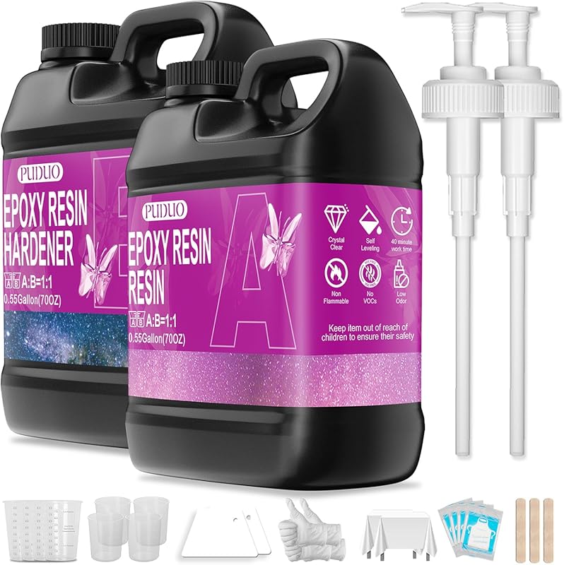 Puduo Epoxy Resin Kit 1.1 Gallon: Crystal Clear, Strong, Bubble-Free, 