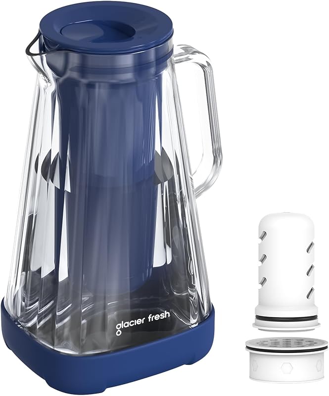 GLACIER FRESH Purela 10-Cup Glass Water Pitcher with Ultrafiltration. 