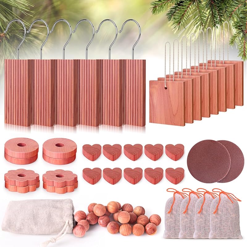 Woodever 56-Piece Aromatic Cedar Blocks, Planks, Chips & Balls with Ho