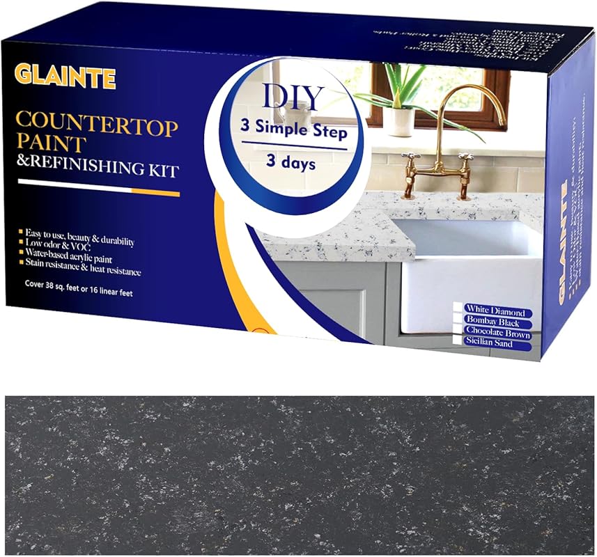 GLAINTE Black Gold Granite Countertop Paint Kit: DIY Countertop Refini