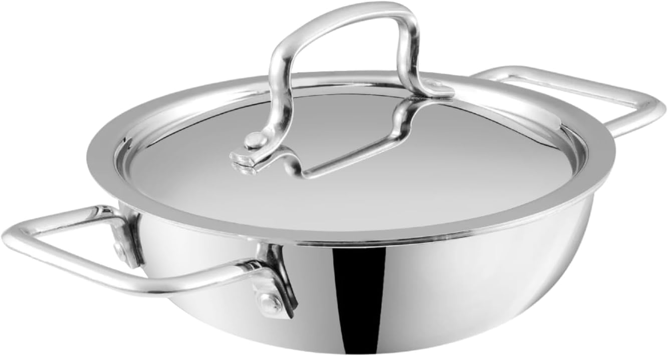 Vinod Platinum 18cm Triply Stainless Steel Kadai, Extra Deep for India
