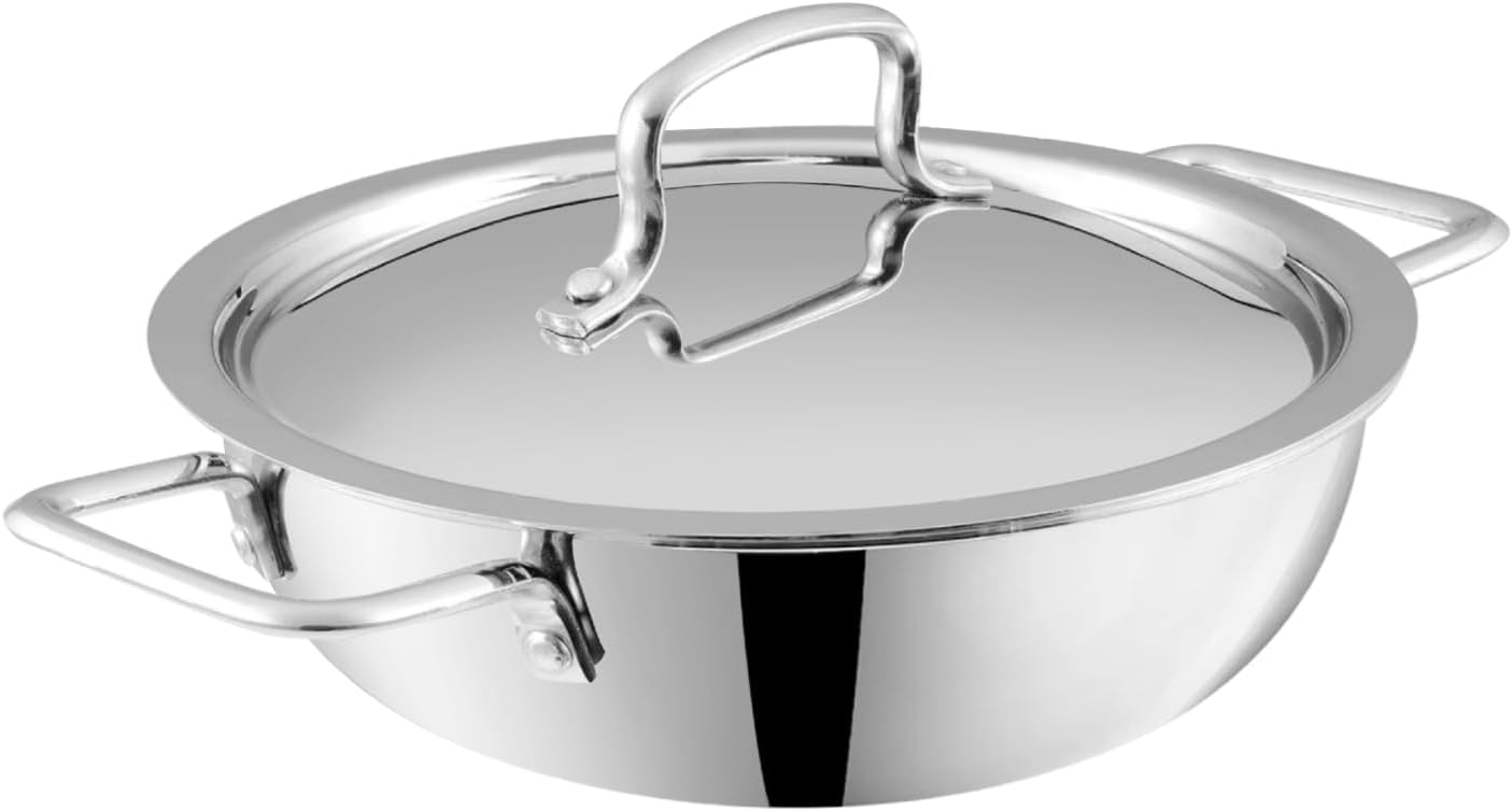 Vinod Platinum 22cm Triply Stainless Steel Kadai, Extra Deep for India