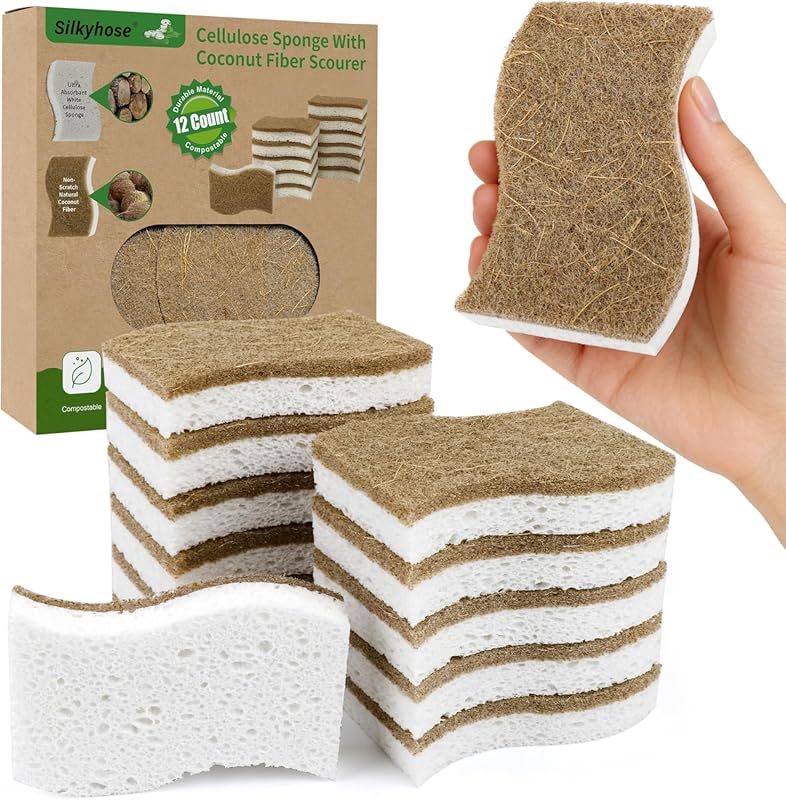 12 Pack Natural Kitchen Sponges, Biodegradable Eco-Friendly Non-Scratc