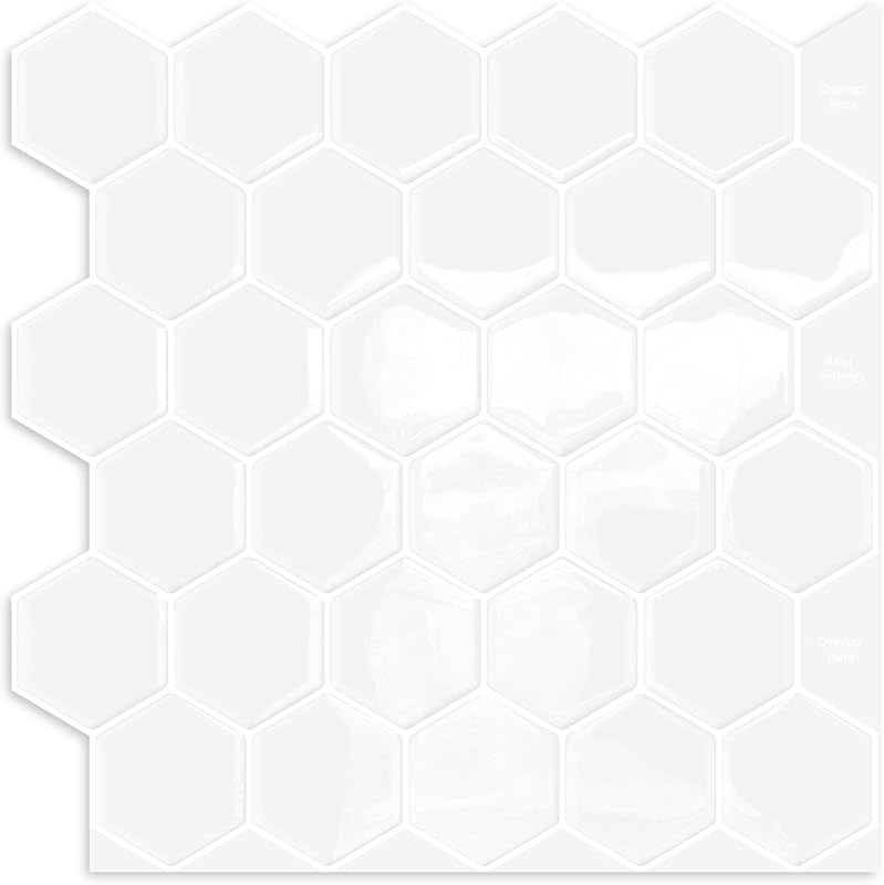 White 10-Sheet Hexagon Peel & Stick Kitchen Backsplash Tiles, Waterpro