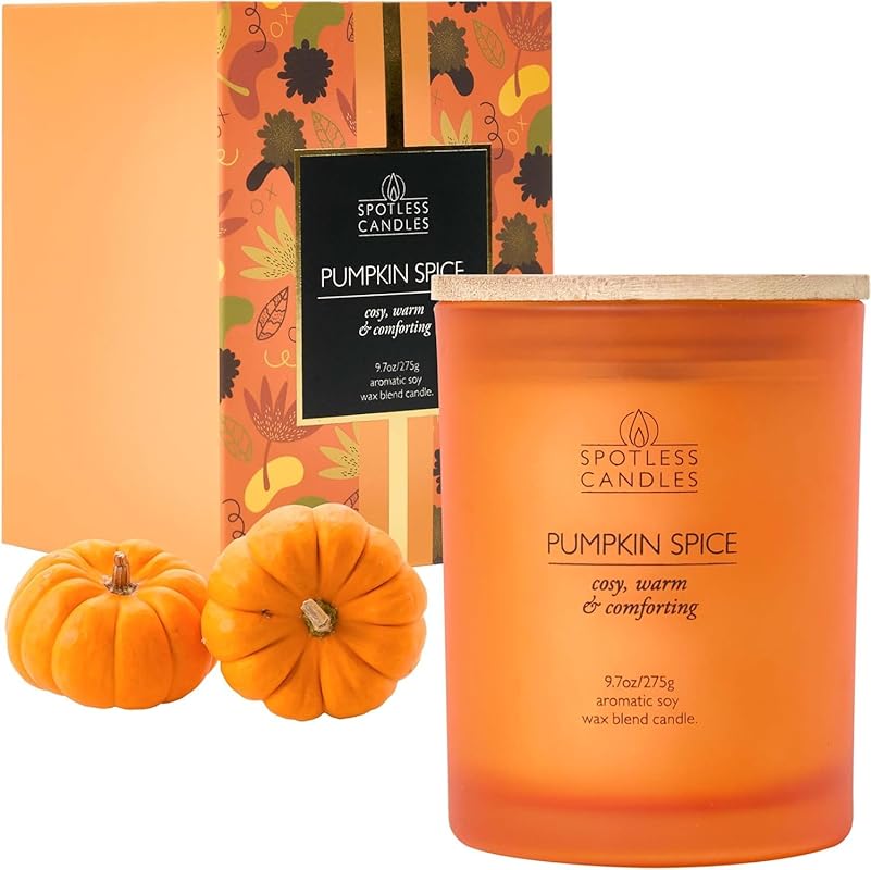 Luxurious Pumpkin Spice Scented Candle, 9.7 oz Frosted Glass Jar, Crac