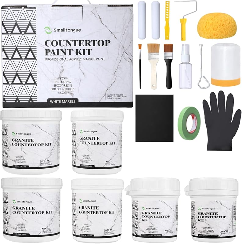 White Marble Countertop Paint Kit All-in-One Epoxy Resin Set, Covers 3