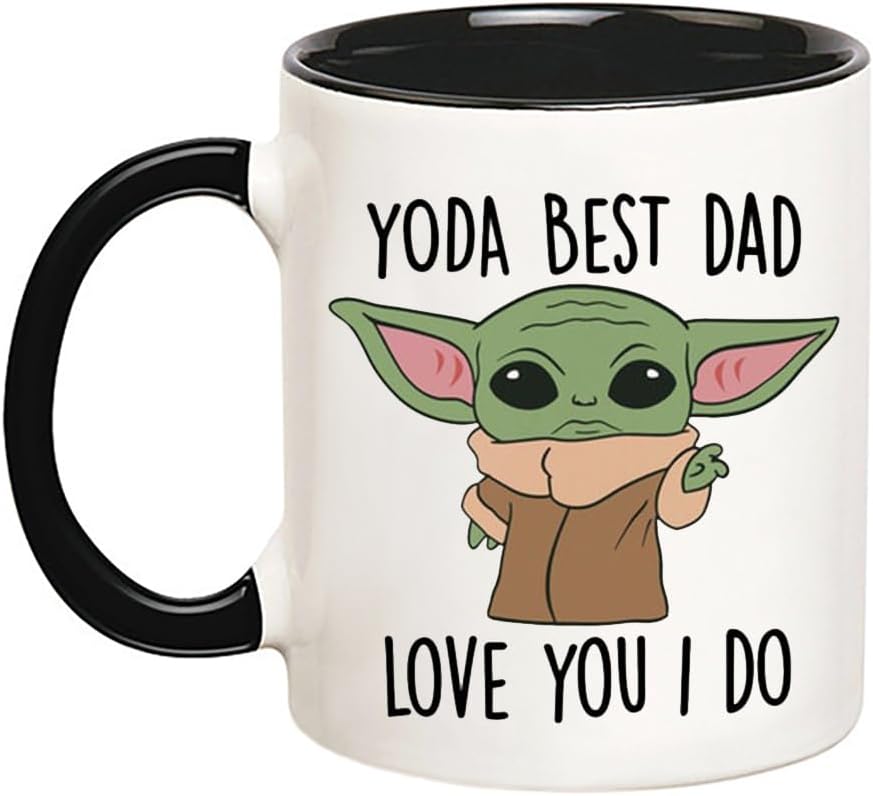 Black 11oz Baby Yoda Best Dad Ever Novelty Coffee Mug - Funny Gift for