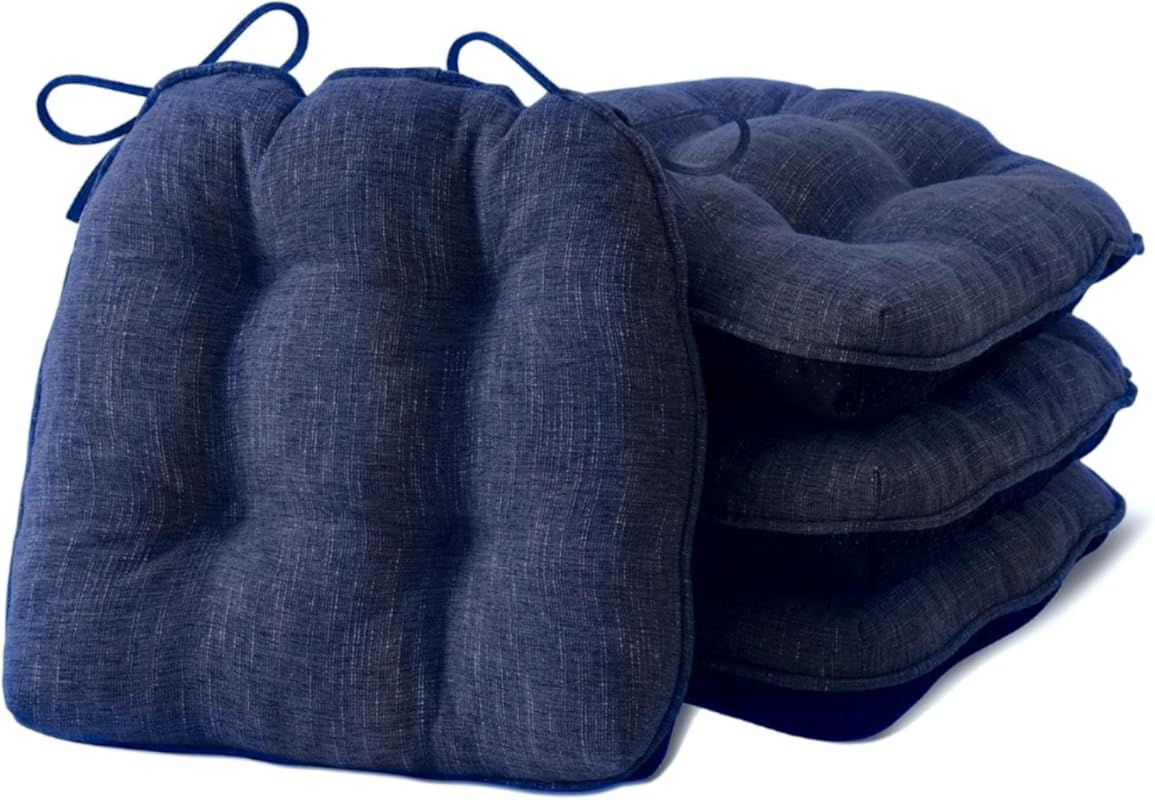 Navy Blue Memory Foam Tufted Dining Chair Cushions Set of 4, Non-Slip 