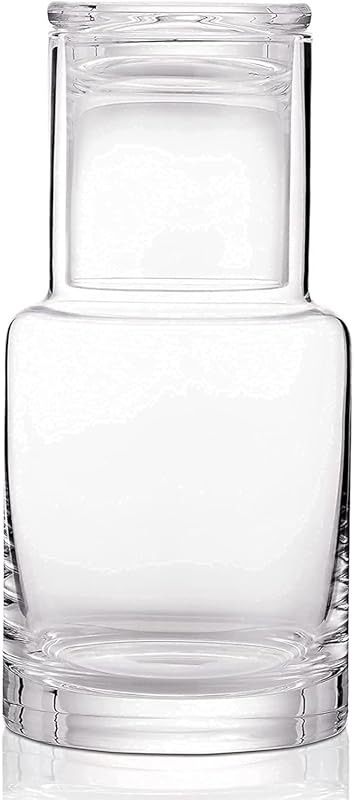 Modern Bedside Water Carafe & Glass Cup Set. Nightstand Mouthwash Disp