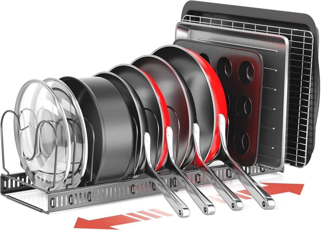 ORDORA Expandable Pot Lid Holder with 12 Adjustable Dividers for Under