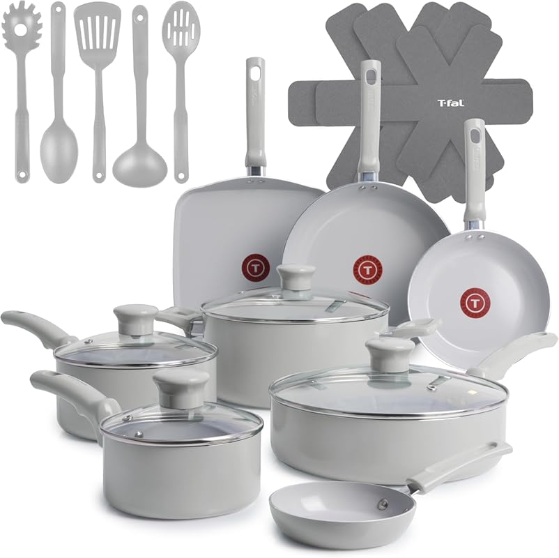 T-Fal Refresh 20-Piece Ceramic Nonstick Cookware Set: Pots, Pans, Stoc
