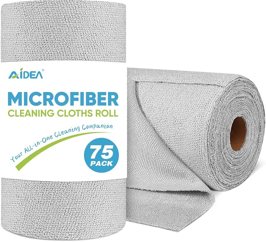 AIDEA Microfiber Cleaning Cloth Roll, 75PK Grey Reusable Tear Away, Li