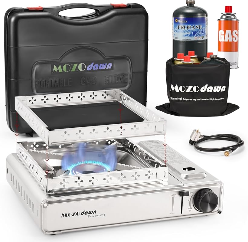 Portable Dual Fuel Camp Stove: 10500 BTU Butane & Propane Stove with A