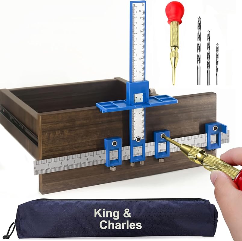King&Charles Cabinet Hardware Jig, Auto Hole Punch & Drill Bits for Ha