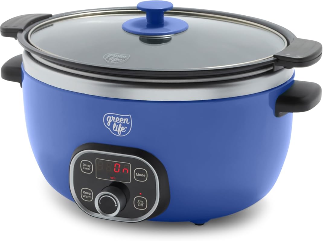 GreenLife 6QT Programmable Slow Cooker, PFAS-Free Ceramic Nonstick Rem