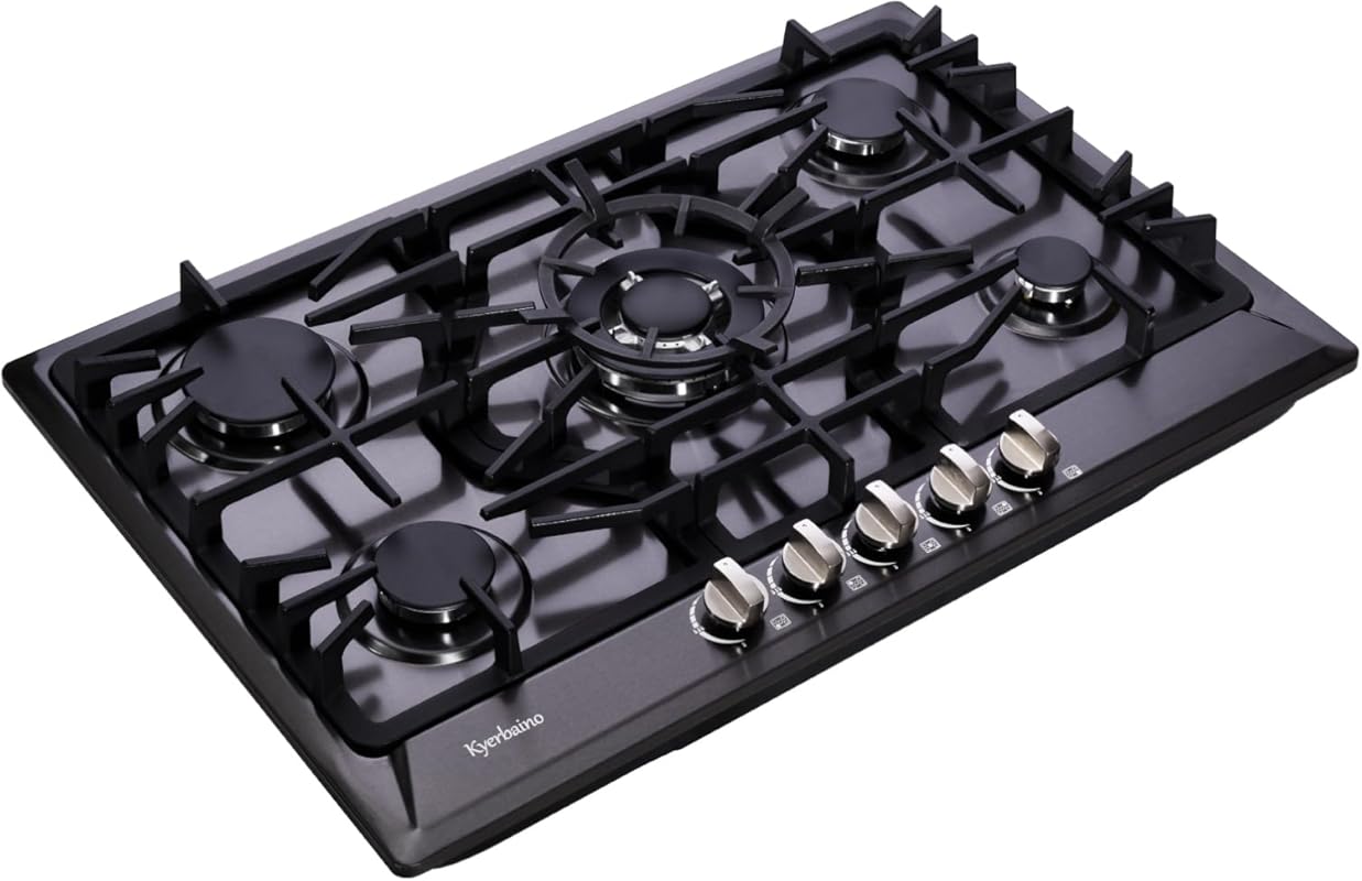 30 Inch Built-in Stainless Steel Gas Cooktop, 5 Sealed Burners, LPG/NG