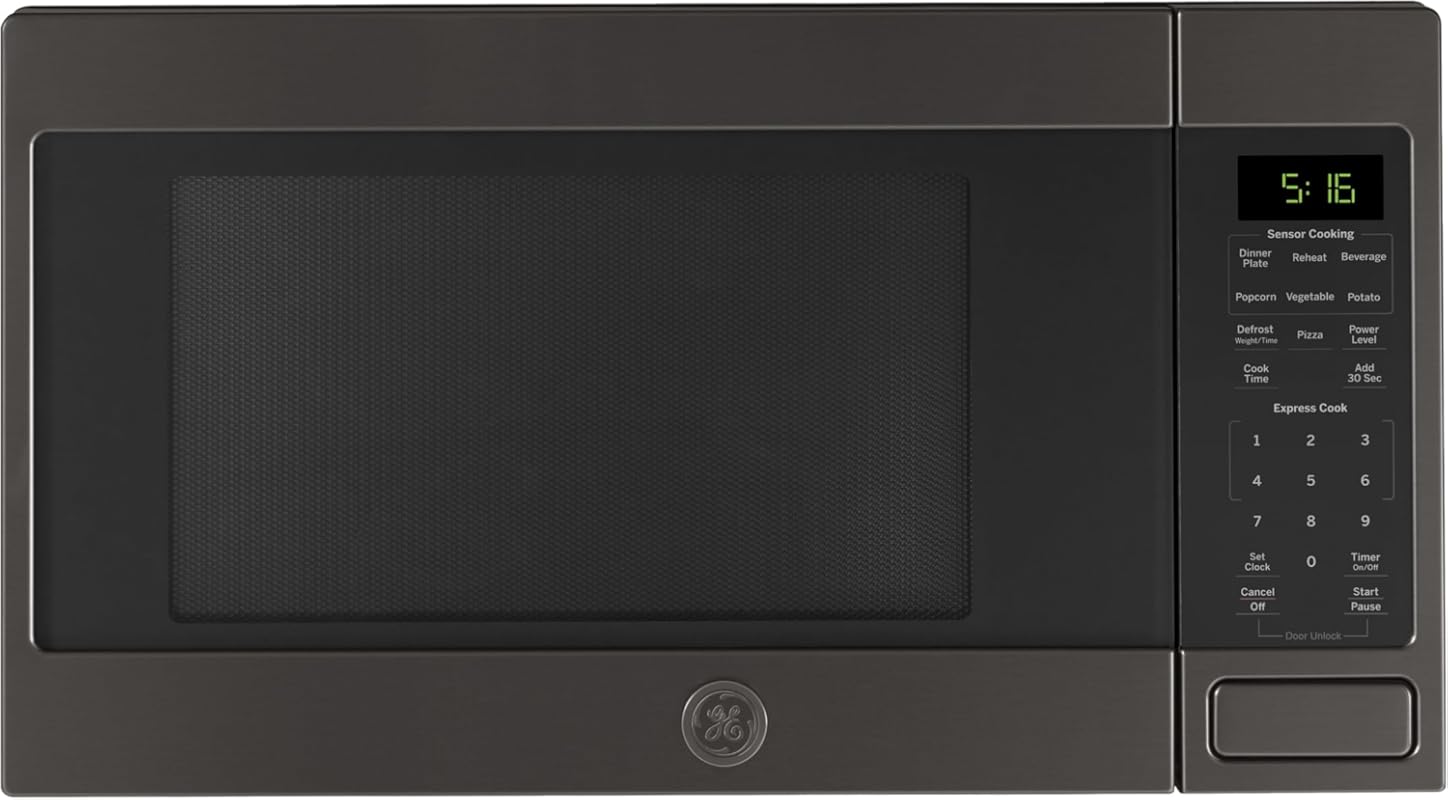 GE 1.6 Cu Ft Countertop Microwave Oven, 1150W, 8 Auto Settings, Child-