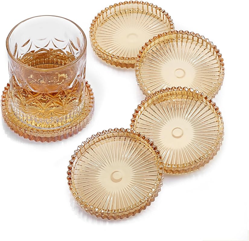 Modern Clear Glass Coaster Set of 5 - Round Crystal Coasters for Drink