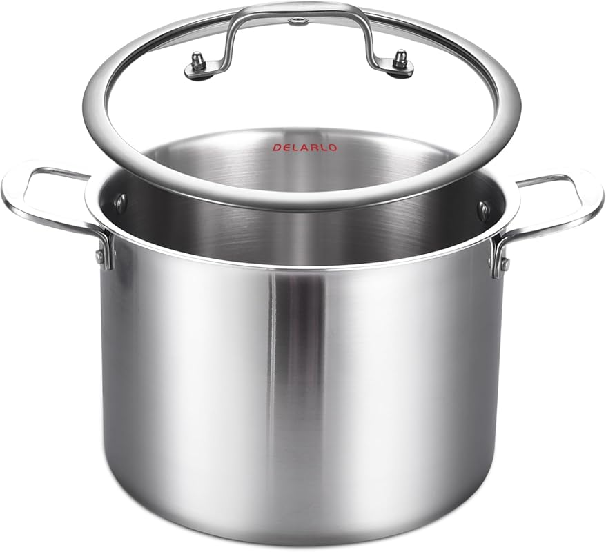 DELARLO 20QT Tri-Ply 18/10 Stainless Steel Stock Pot with Lid, Inducti