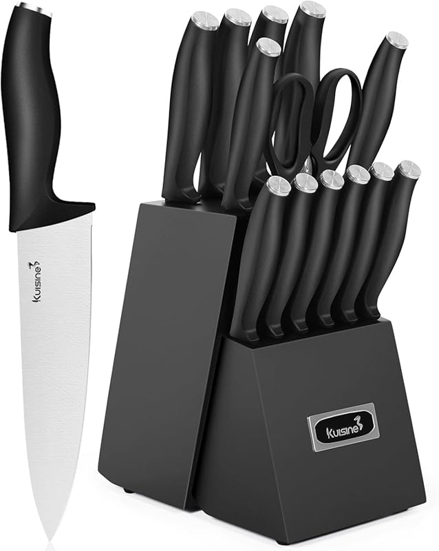 Kuisine Kitchen 15-Piece Chef Knife Block Set, High Carbon Stainless S