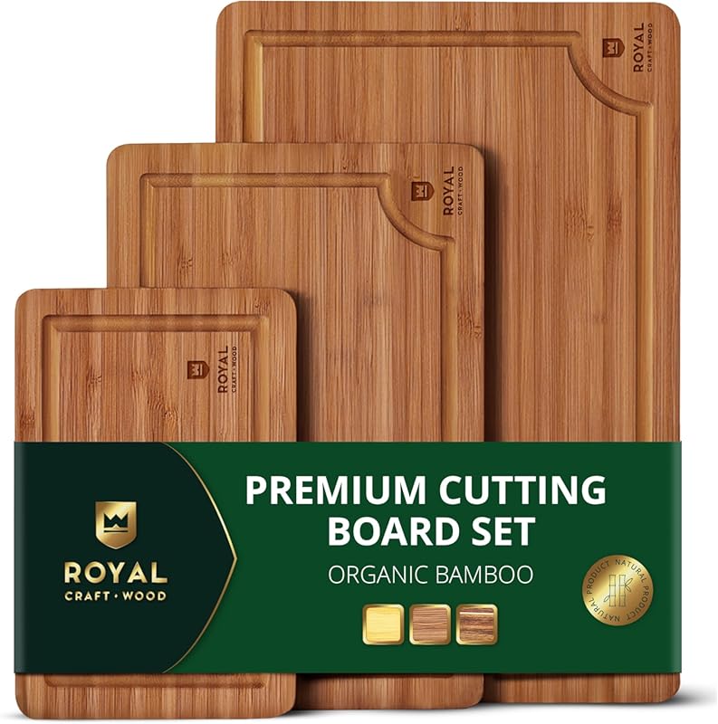 ROYAL CRAFT WOOD Premium Carbonized Bamboo & Wood Cutting Board Set, H