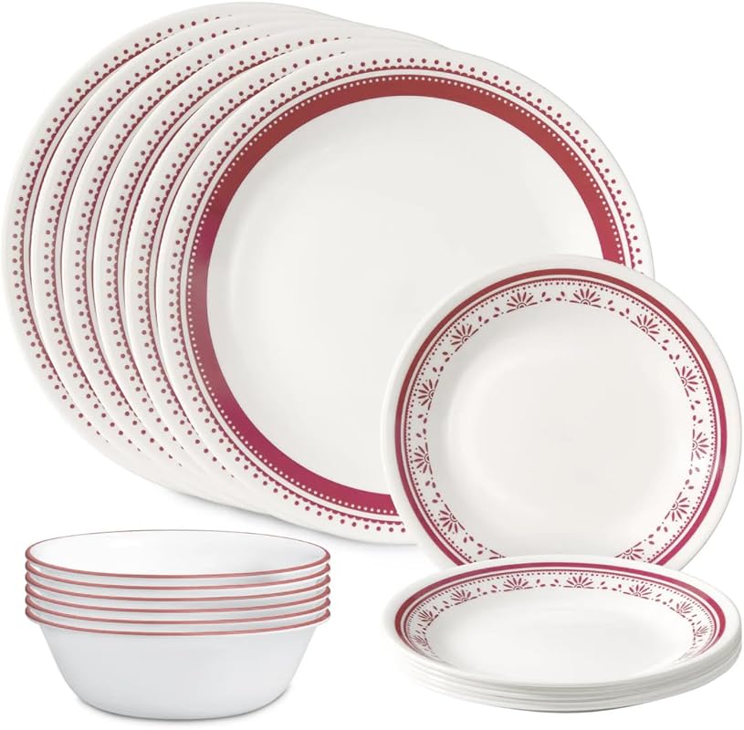 Corelle Everyday 18-Piece Dinnerware Set for 6, Durable, Dishwasher/Mi