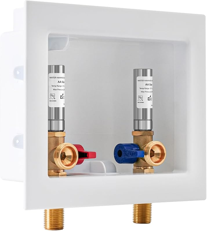 Washing Machine Outlet Box, Stainless Hammer Arrestor, 1/2