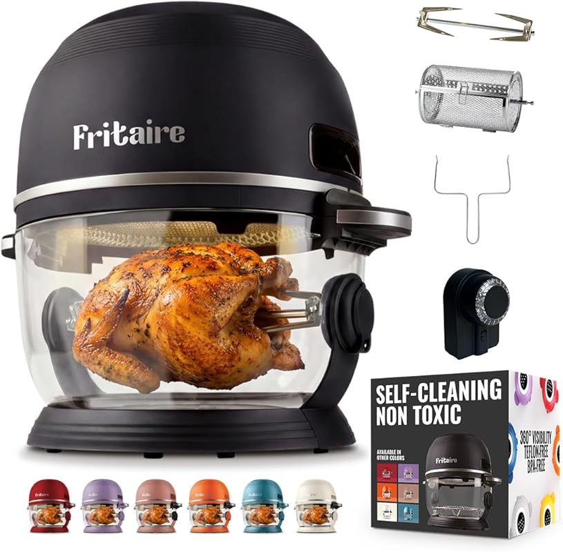 Non Toxic Air Fryer Pro 5 Qt 9-in-1 Glass Air Fryer, Rotisserie, BPA-F