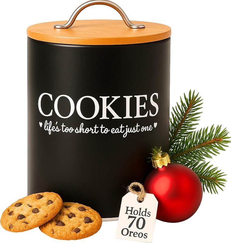 D'Lifeful 0.6 Gallon Farmhouse Cookie Jar with Airtight Bamboo Lid, Cu