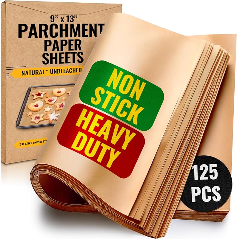 Baker's Signature 125 Pcs Unbleached Parchment Paper Sheets 9x13, Non-