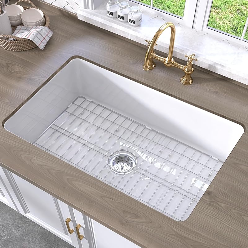 TUKTUK 32x19 Fireclay Farmhouse Kitchen Sink, Topmount/Undermount Deep